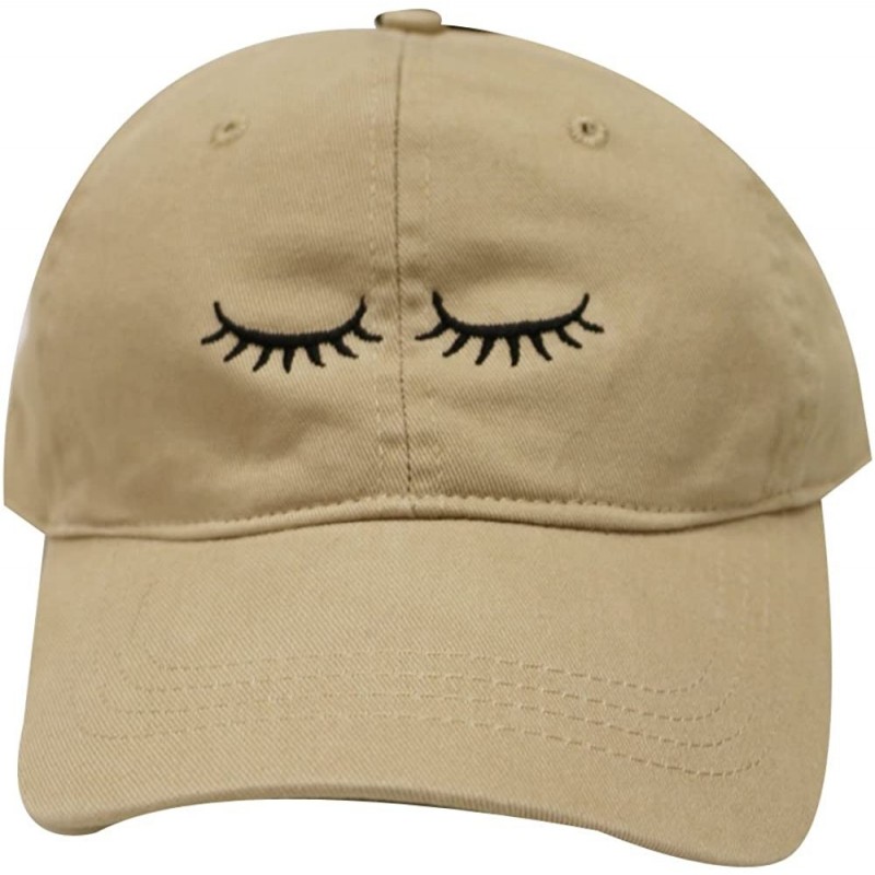 Baseball Caps Eyelashes Cotton Baseball Cap - Khaki - C312MYE3F3U $12.32