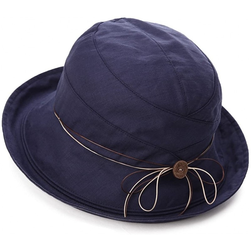 Bucket Hats Womens UPF50 Cotton Packable Sun Hats w/Chin Cord Wide Brim Stylish 54-60CM - 89051_navy - C818E3E38IM $23.94