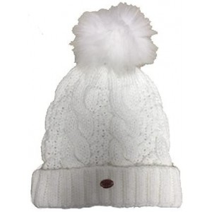 Skullies & Beanies Cable Knit Faux Fur Pom Pom Hat - Cream - C217XHRR6XQ $24.13