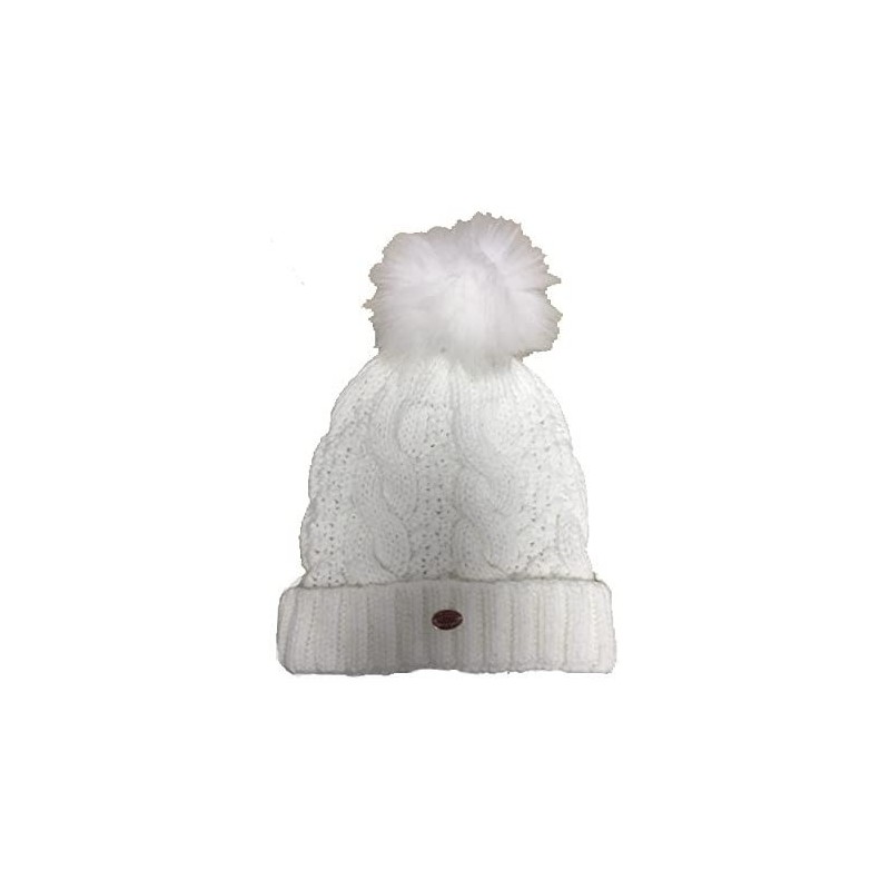 Skullies & Beanies Cable Knit Faux Fur Pom Pom Hat - Cream - C217XHRR6XQ $9.84