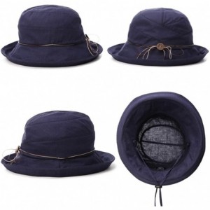 Bucket Hats Womens UPF50 Cotton Packable Sun Hats w/Chin Cord Wide Brim Stylish 54-60CM - 89051_navy - C818E3E38IM $23.94