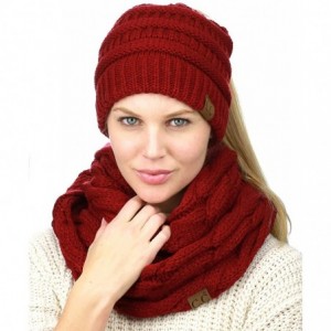 Skullies & Beanies BeanieTail Messy High Bun Cable Knit Beanie and Infinity Loop Scarf Set- Burgundy - CG18KHAZYRA $26.62