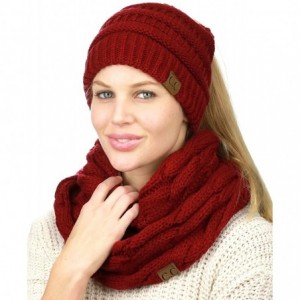 Skullies & Beanies BeanieTail Messy High Bun Cable Knit Beanie and Infinity Loop Scarf Set- Burgundy - CG18KHAZYRA $26.62