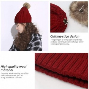 Skullies & Beanies Women Knit Winter Turn up Beanie Hat Faux Fur Pompom Hat for Girls Women - Red - CP18XIQ2QGE $12.85