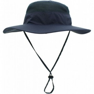 Sun Hats Men's Sun Hat UPF 50+ Wide Brim Bucket Hat Windproof Fishing Hats - Navy Blue - C612DS75YW7 $15.71