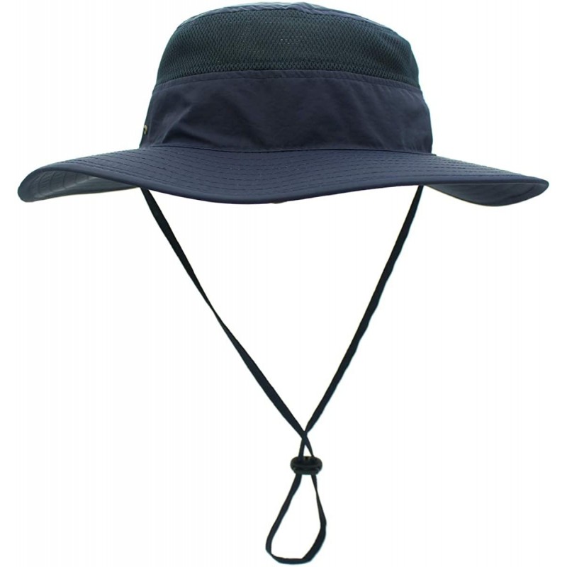 Sun Hats Men's Sun Hat UPF 50+ Wide Brim Bucket Hat Windproof Fishing Hats - Navy Blue - C612DS75YW7 $15.71