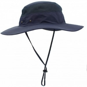 Sun Hats Men's Sun Hat UPF 50+ Wide Brim Bucket Hat Windproof Fishing Hats - Navy Blue - C612DS75YW7 $15.71