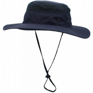 Sun Hats Men's Sun Hat UPF 50+ Wide Brim Bucket Hat Windproof Fishing Hats - Navy Blue - C612DS75YW7 $15.71