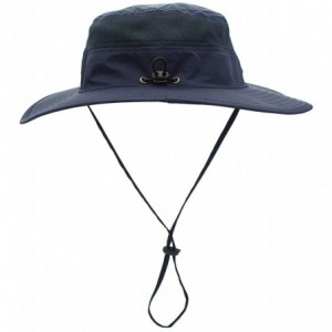 Sun Hats Men's Sun Hat UPF 50+ Wide Brim Bucket Hat Windproof Fishing Hats - Navy Blue - C612DS75YW7 $15.71