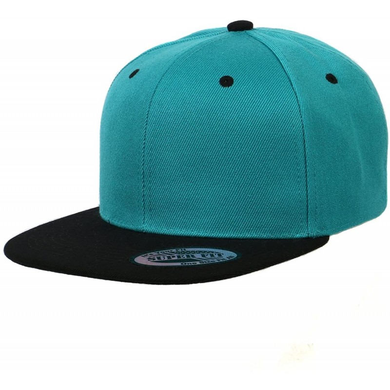 Baseball Caps Blank Adjustable Flat Bill Plain Snapback Hats Caps - Teal/Black - CZ11LI0NG3V $12.78