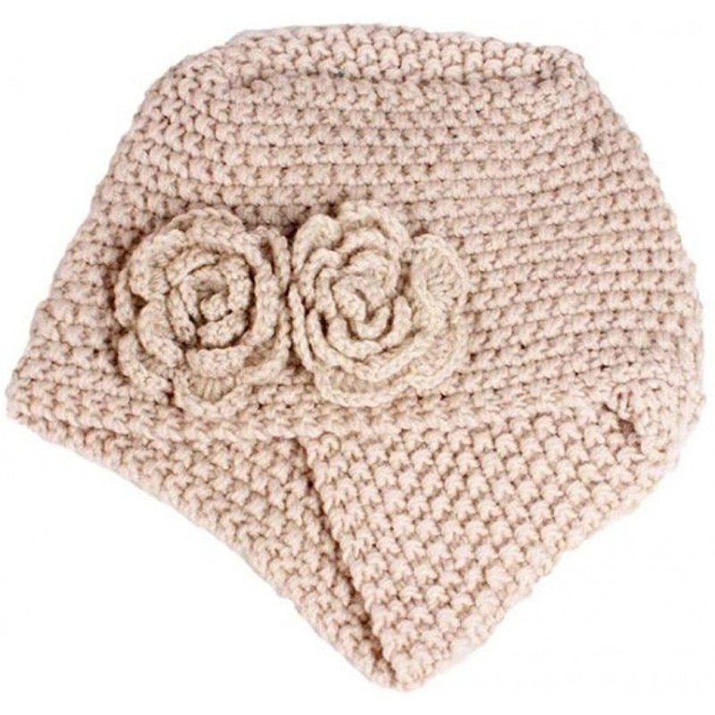 Skullies & Beanies Knit Slouchy Beanie Warm Crochet Beret Hat Cap Flower Winter Accessory for Men Women Ladies - Beige - C218...