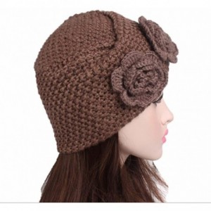 Skullies & Beanies Knit Slouchy Beanie Warm Crochet Beret Hat Cap Flower Winter Accessory for Men Women Ladies - Beige - C218...