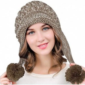 Skullies & Beanies Winter Beanie Hat for Women Warm Fleece Lined Pom Knit Hat Cute Outdoor Skull Cap - Lightcoffee - CN18YRE9...
