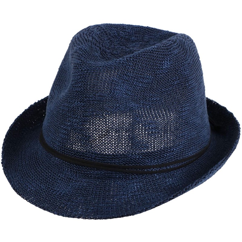 Fedoras Unisex Lightweight Packable Foldable Straw Fedora Hat Beach Sun Hat - Navy - C818KR92S5R $12.03