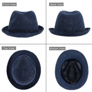 Fedoras Unisex Lightweight Packable Foldable Straw Fedora Hat Beach Sun Hat - Navy - C818KR92S5R $12.03