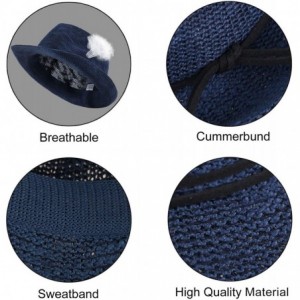 Fedoras Unisex Lightweight Packable Foldable Straw Fedora Hat Beach Sun Hat - Navy - C818KR92S5R $12.03