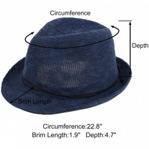 Fedoras Unisex Lightweight Packable Foldable Straw Fedora Hat Beach Sun Hat - Navy - C818KR92S5R $12.03