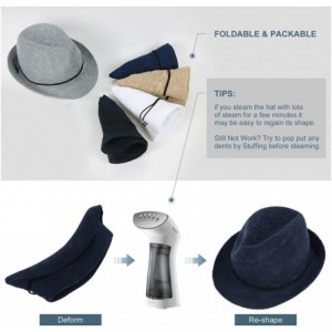 Fedoras Unisex Lightweight Packable Foldable Straw Fedora Hat Beach Sun Hat - Navy - C818KR92S5R $12.03