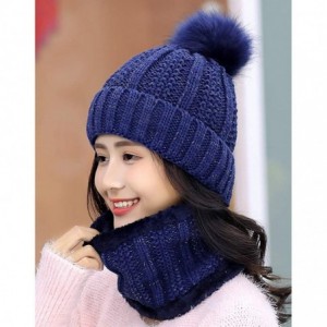 Skullies & Beanies Womens Winter Beanie Hat Scarf Set Warm Fuzzy Knit Hat Neck Scarves - C-navy - CK18ZDQG6EE $13.78