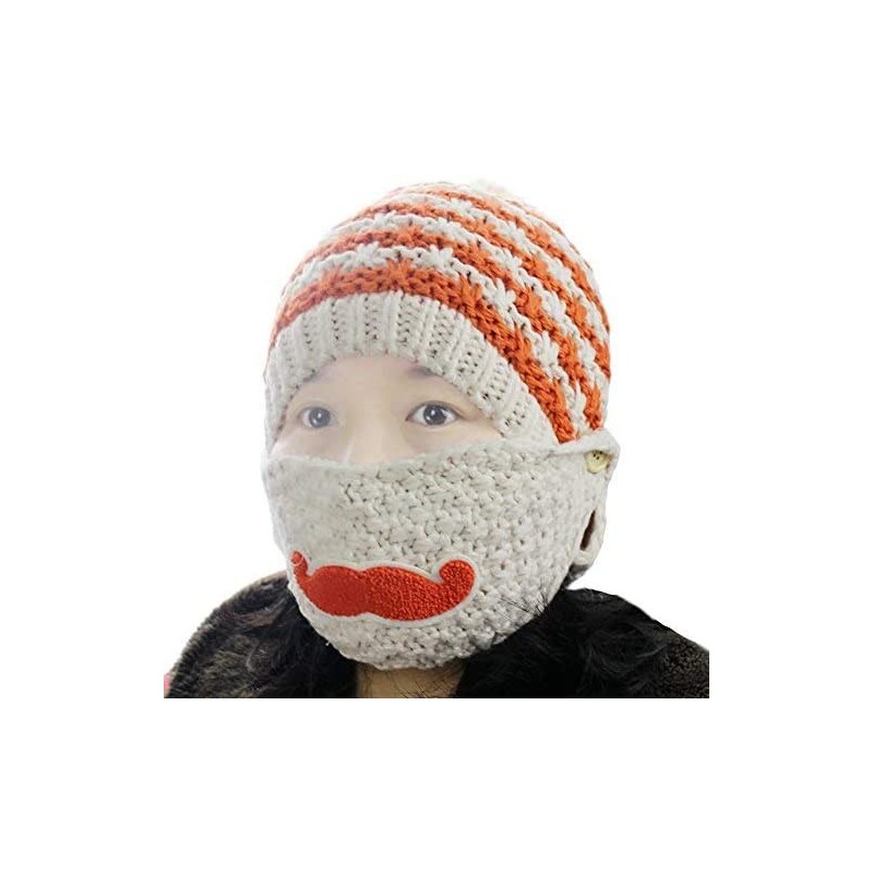 Bomber Hats Women's Beard Mustache Knitted Striped PHat Hip Hop Beanie Cap - Biege - C011SCFVLE1 $8.02