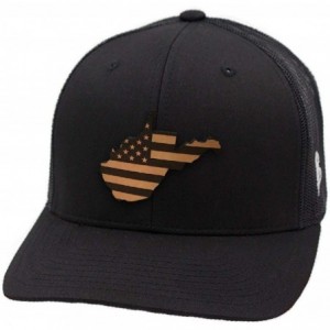 Baseball Caps 'West Virginia Patriot' Leather Patch Hat Curved Trucker - Heather Grey/Black - CB18IGQ49WN $26.79