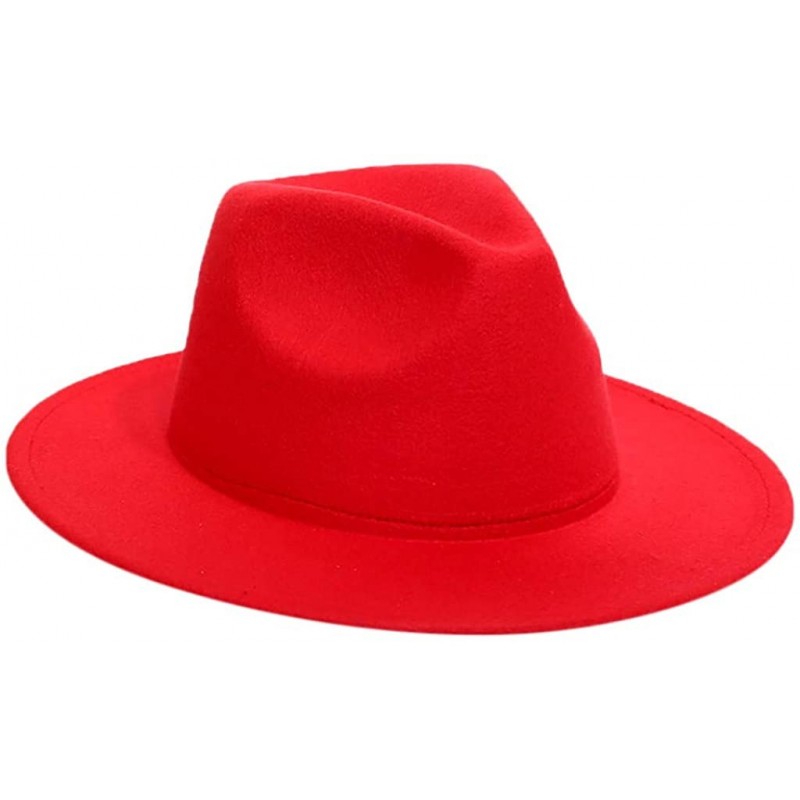 Fedoras Women's Wide Brimmed Wool Felt Floppy Hat Vintage Women Warm Fedora Hats Jazz Hat Caps - Red - C9193950NKH $11.76