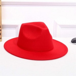 Fedoras Women's Wide Brimmed Wool Felt Floppy Hat Vintage Women Warm Fedora Hats Jazz Hat Caps - Red - C9193950NKH $11.76