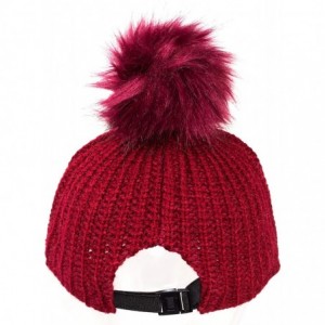 Baseball Caps Ribbed Knit Baseball Cap Hat w/Removable Faux Fur Pom Pom- Adjustable - Burgundy Red - C318I877YUO $9.66