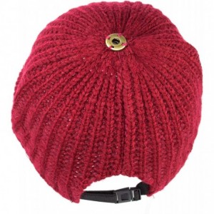 Baseball Caps Ribbed Knit Baseball Cap Hat w/Removable Faux Fur Pom Pom- Adjustable - Burgundy Red - C318I877YUO $9.66