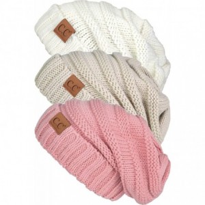 Skullies & Beanies Trendy Warm Oversized Chunky Cable Knit Slouchy Beanie Bundles - 3 Pack - Ivory- Beige- Indi Pink - CW18ZO...