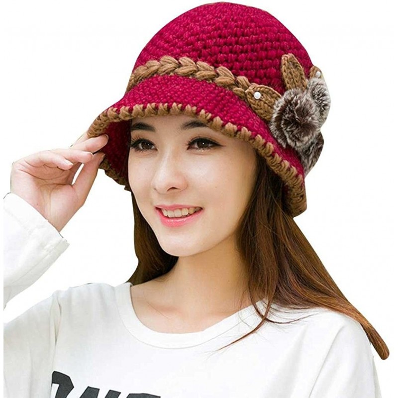 Skullies & Beanies Clearance Women Knit Ladies Fashion Winter Warm Hats Crochet Knitted Flowers Decorated Ears Casual Hedging...