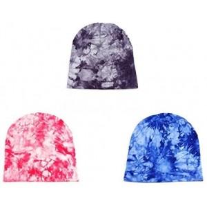 Skullies & Beanies 3 pcs. Bright Tie Dye Skull Cap Beanie 406HB - 3 Pcs Blu+gry+pnk - CX11RJANG2T $15.30