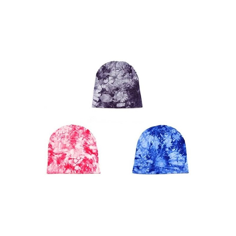 Skullies & Beanies 3 pcs. Bright Tie Dye Skull Cap Beanie 406HB - 3 Pcs Blu+gry+pnk - CX11RJANG2T $15.30