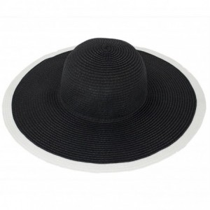 Sun Hats Women's Summer Sun Hat - White Edge Brim Floppy Straw Black Hat - CO11Y4XMYBT $28.83