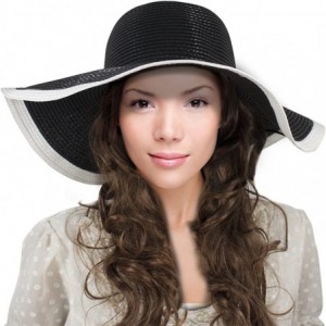 Sun Hats Women's Summer Sun Hat - White Edge Brim Floppy Straw Black Hat - CO11Y4XMYBT $28.83