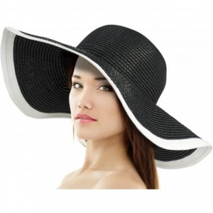 Sun Hats Women's Summer Sun Hat - White Edge Brim Floppy Straw Black Hat - CO11Y4XMYBT $28.83