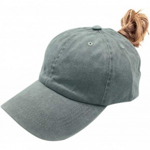 Baseball Caps Women's High Ponytail Hat Vintage Washed Distressed Plain Baseball Cap - Ponytail Grey - CE18A6O7U4E $9.45