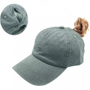 Baseball Caps Women's High Ponytail Hat Vintage Washed Distressed Plain Baseball Cap - Ponytail Grey - CE18A6O7U4E $9.45