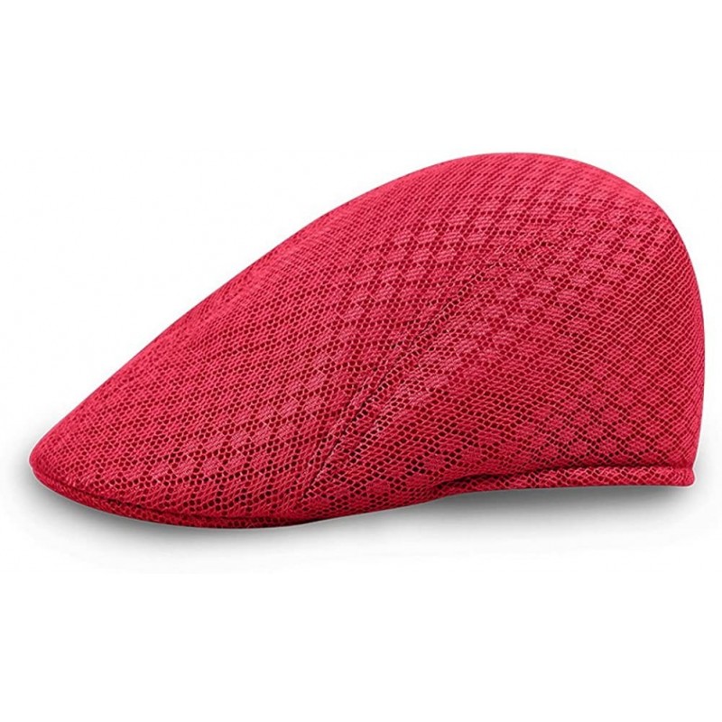 Newsboy Caps Men's Women's Breathable Mesh Solid Color Berets Newsboy Hat - Red - CO18EQ65859 $17.03