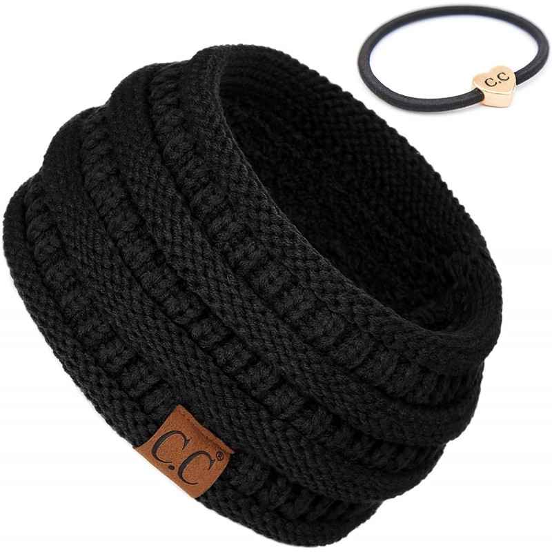 Headbands Stretch Ribbed Ear Warmer Head Band with Ponytail Holder (HW-21) (HW-817) (HW-826) - Black - CY18SLDCWU0 $14.83