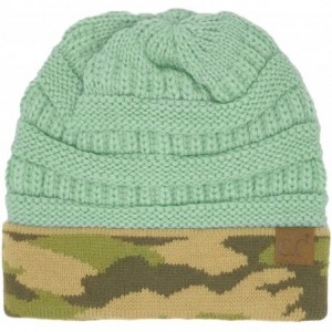 Skullies & Beanies Winter Fall Trendy Chunky Stretchy Cable Knit Beanie Hat - Camouflage Mint - CZ18YTN8AMY $17.07