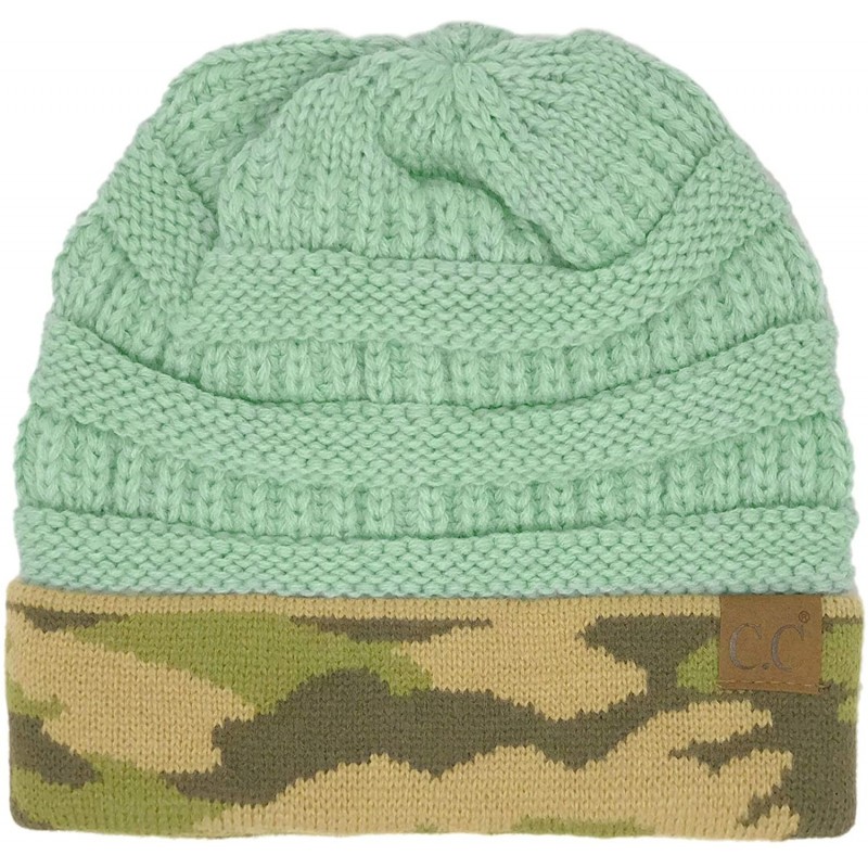 Skullies & Beanies Winter Fall Trendy Chunky Stretchy Cable Knit Beanie Hat - Camouflage Mint - CZ18YTN8AMY $7.25