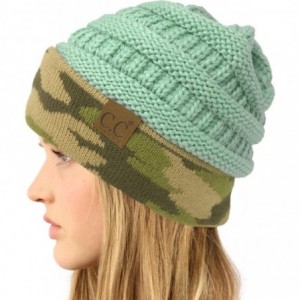 Skullies & Beanies Winter Fall Trendy Chunky Stretchy Cable Knit Beanie Hat - Camouflage Mint - CZ18YTN8AMY $7.25