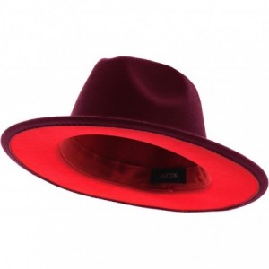 Fedoras The Bowery Red Bottom Two Tone Flat Brim Felt Fedora - Rose Burgundy - CN196XD3ZUW $23.91