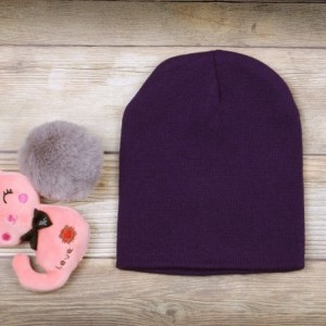 Skullies & Beanies Thick Plain Knit Beanie Slouchy Cuff Toboggan Daily Hat Soft Unisex Solid Skull Cap - Purple - CZ188ZD6955...