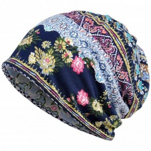 Skullies & Beanies Cotton Beanie Hat Unisex Floral Printed Beanie Chemo Cap for Cancer Patients (Blue) - CZ18I7DSUIR $6.84