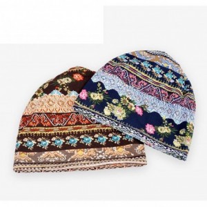 Skullies & Beanies Cotton Beanie Hat Unisex Floral Printed Beanie Chemo Cap for Cancer Patients (Blue) - CZ18I7DSUIR $6.84