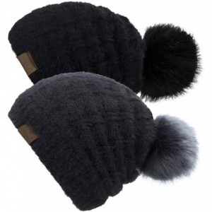 Skullies & Beanies Womens Slouchy Chenille Detachable - Dark Grey+black-a - CN18Y7GS696 $8.56