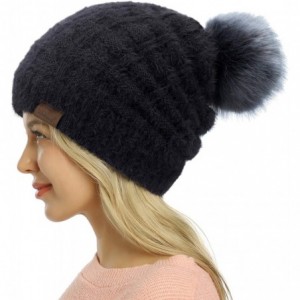 Skullies & Beanies Womens Slouchy Chenille Detachable - Dark Grey+black-a - CN18Y7GS696 $8.56