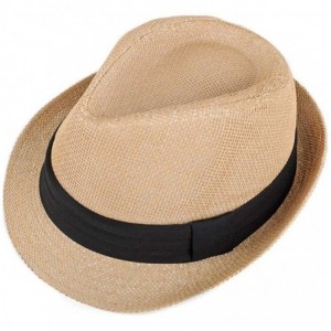 Fedoras Unisex Summer Short Brim Fedora - Hats for Men & Women + Panama Hats & Straw Hats - Classic Camel - C617YHO2U4U $27.85